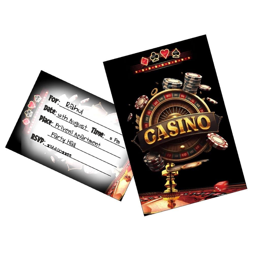 Balloonistics Casino Theme Birthday Invitation Cards (Pack of 10) with Envelopes - Double-Sided Premium Cardstock Invites for Poker Night, Las Vegas Style & Casino Royale Parties (Invite Cards - Pack of 10)