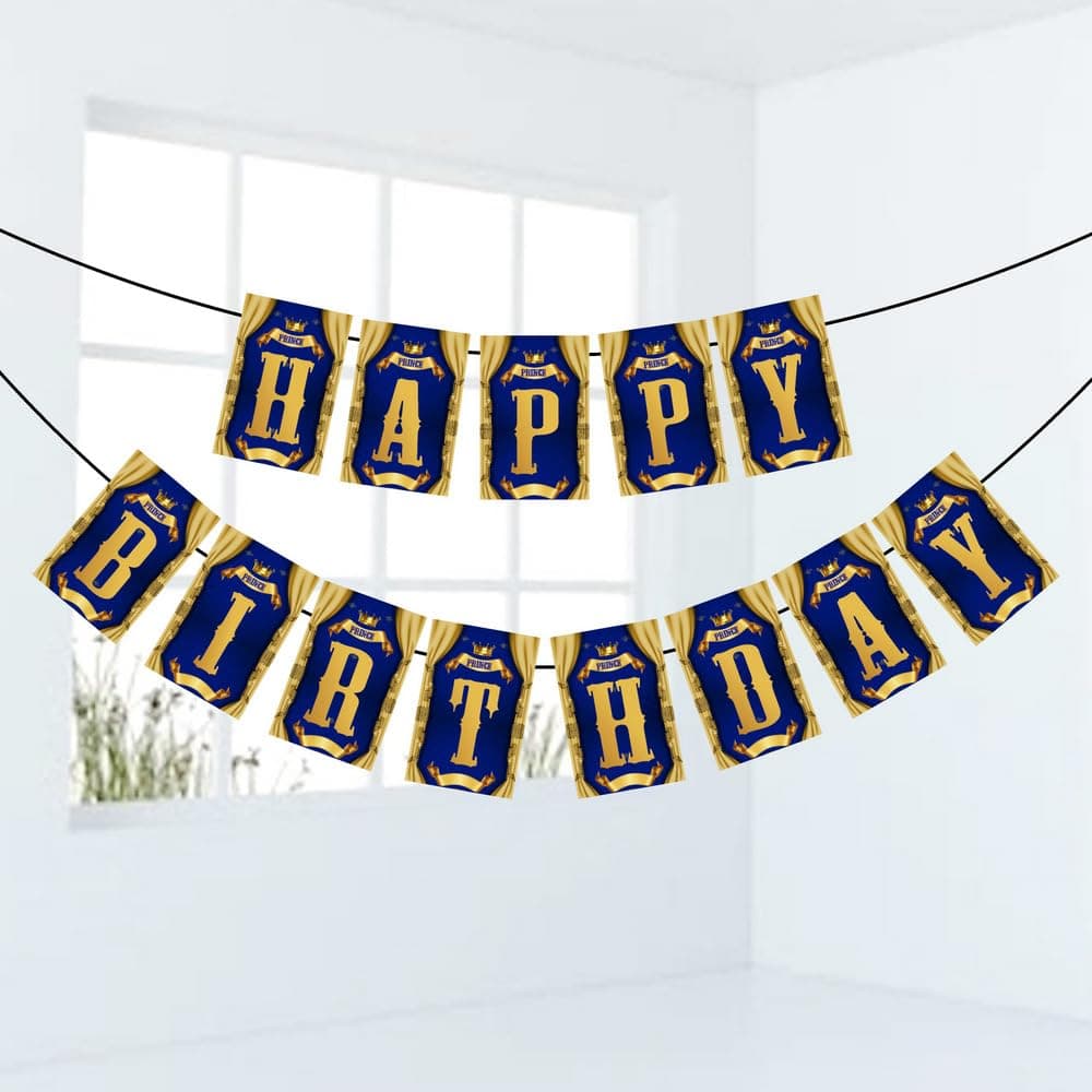 Balloonistics Prince Theme Happy Birthday Banne Birthday Decorations for Boys Premium Cardstock Backdrop for Kids Party (Happy Birthday Banner) thumbnail 1