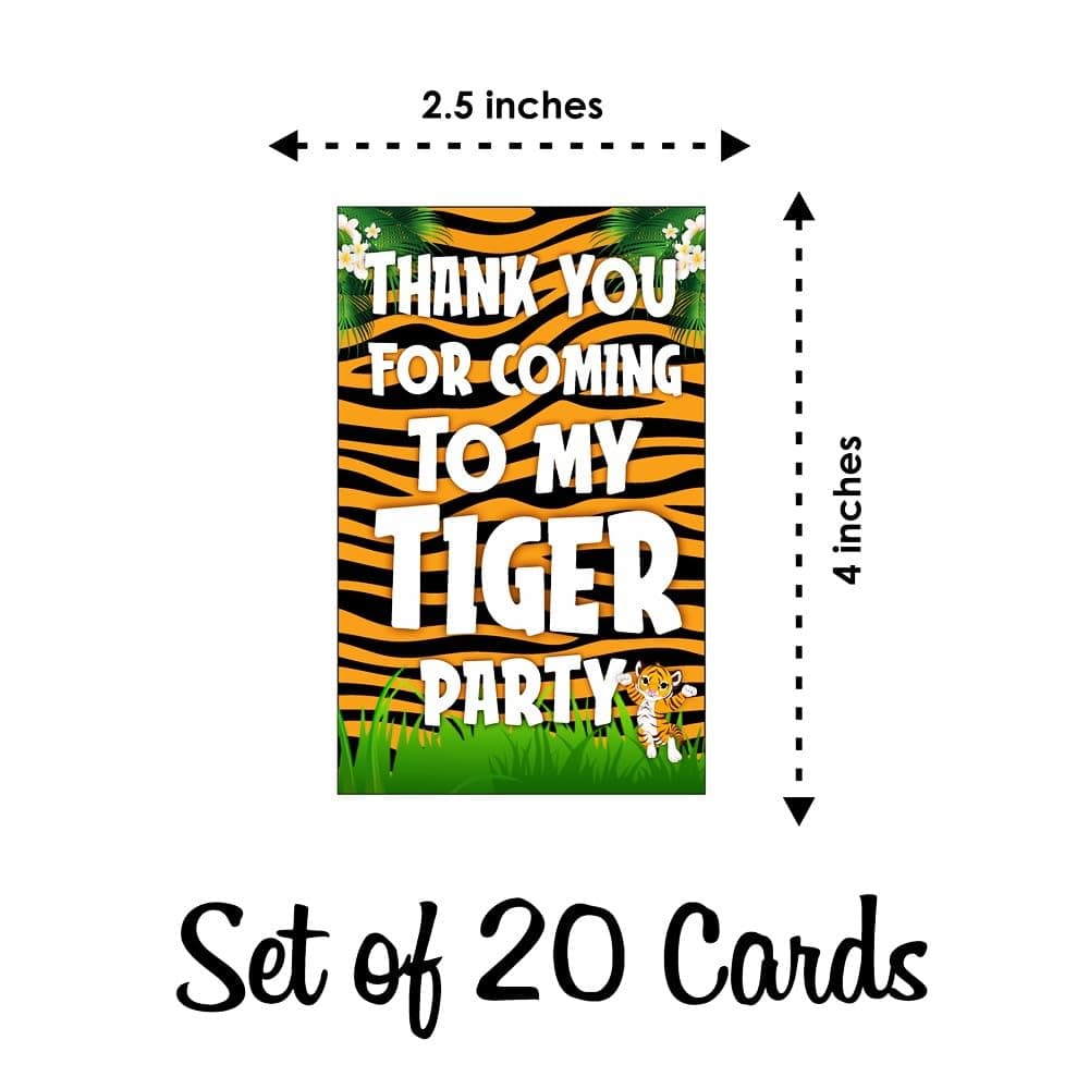 Balloonistics Tiger Theme Thank You Cards - Pack of 20 Premium Matte Note Cards - Jungle Safari & Wild One Birthday Stationery with Matching Envelopes - Double-Sided Cardstock Tiger Face Gratitude Cards (Thank you Cards - Pack of 20) thumbnail 6