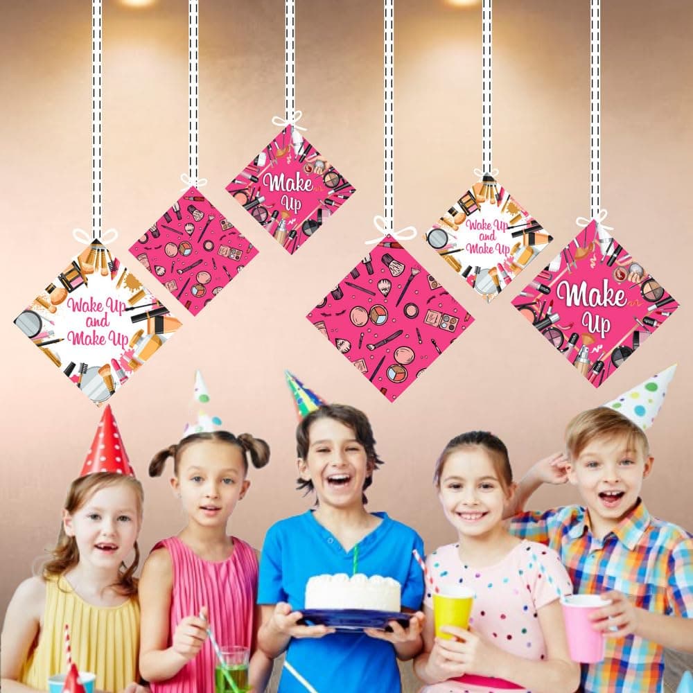 Balloonistics Makeup Theme Happy Birthday Hanging Decorations - Pack of 12 Double-Sided Cardstock Cutouts with Ribbons - Glamour & Cosmetics Party Ceiling Decor, Spa Day & Salon Theme Room Accents (Hangings - Pack of 12) thumbnail 4