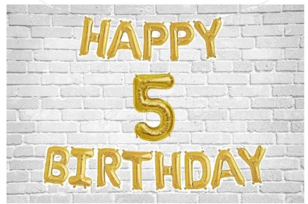 Balloonistics Happy Birthday Letter Golden Foil Balloons and Number Golden Foil Balloon for Party Decoration (Number 5) thumbnail 1