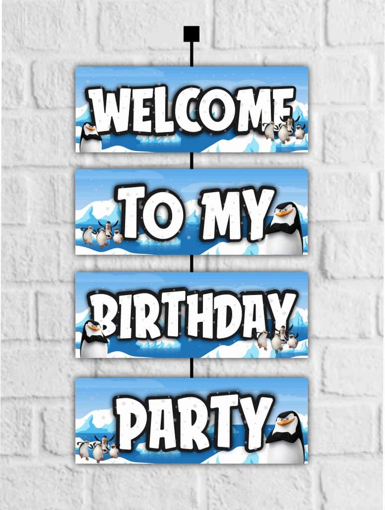 Balloonistics Penguin Birthday Welcome Board - 2.3 Feet Large Cardstock Party Sign - Cute Winter Theme Entryway Decor for Indoor & Outdoor, Arctic Birthday Welcome Banner with Ribbons (Welcome Outdoor Board)