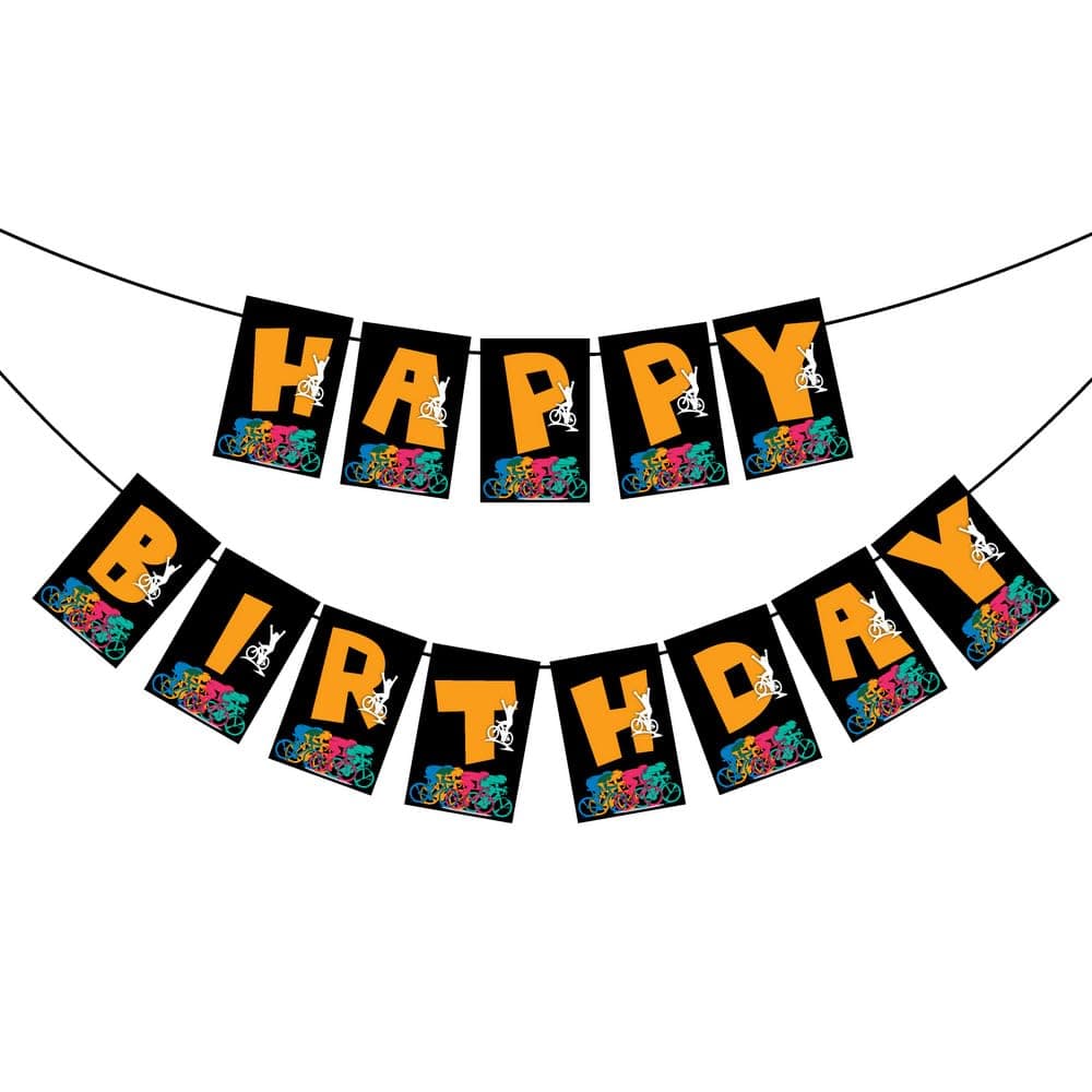 Balloonistics Cycling Theme Happy Birthday Banner - Bicycle & Racing Cardstock Bunting for Kids and Adults - Mountain Bike, Road Cycling & Tour Theme Party Supplies, Backdrop Decor thumbnail 2