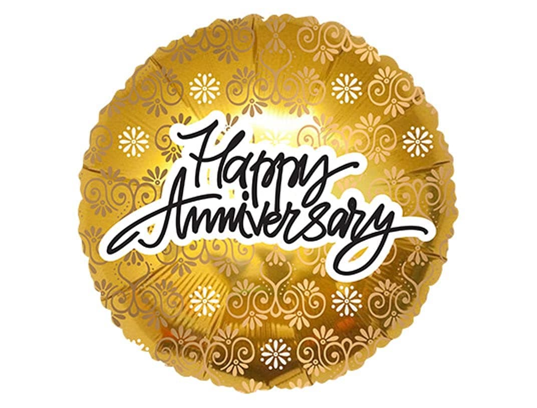 Balloonistics Happy Anniversary Printed Gold Round Foil Balloon – Anniversary Party Decoration Balloon (18 Inches, Pack of 1) thumbnail 1