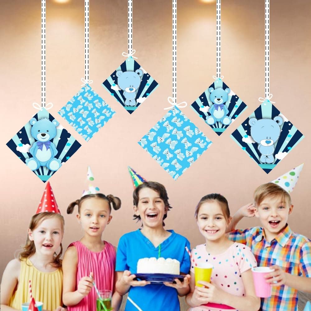 Balloonistics Blue Teddy Bear Birthday Hanging Decorations - Pack of 12 Double-Sided Cardstock Swirls & Cutouts - Premium Cuddly Bear Theme Party Decor with Ribbons - Perfect for Boys’ Birthdays & Room Decor (Hangings - Pack of 12) thumbnail 4