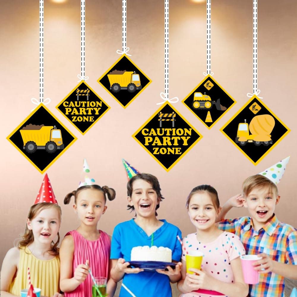 Balloonistics Construction Theme Hanging Decorations Double-Sided Cardstock Party Ornaments Excavator, Dump Truck & Road Sign Wall & Ceiling Hangings (Hangings - Pack of 12) thumbnail 4