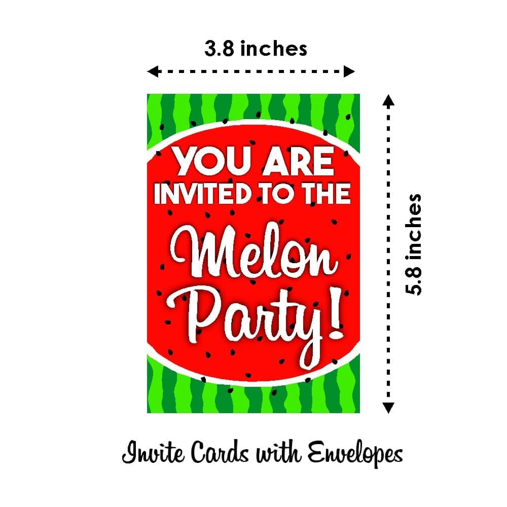 Balloonistics Watermelon Theme Birthday Invitation Cards – Pack of 10 Double-Sided Premium Cardstock Invites with Envelopes – "One in a Melon" Party Supplies for Girls & Boys Summer Birthdays thumbnail 6
