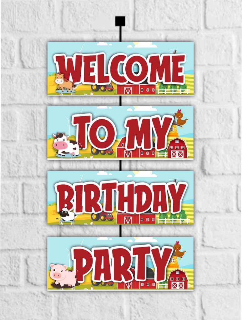 Balloonistics Farm Theme Welcome Outdoor Board - Large Barnyard Birthday Yard Sign - Premium Weather-Resistant Cardstock Red Tractor & Cow Welcome Poster, Rustic Country Party Entryway Decor (Welcome Outdoor Board) thumbnail 1