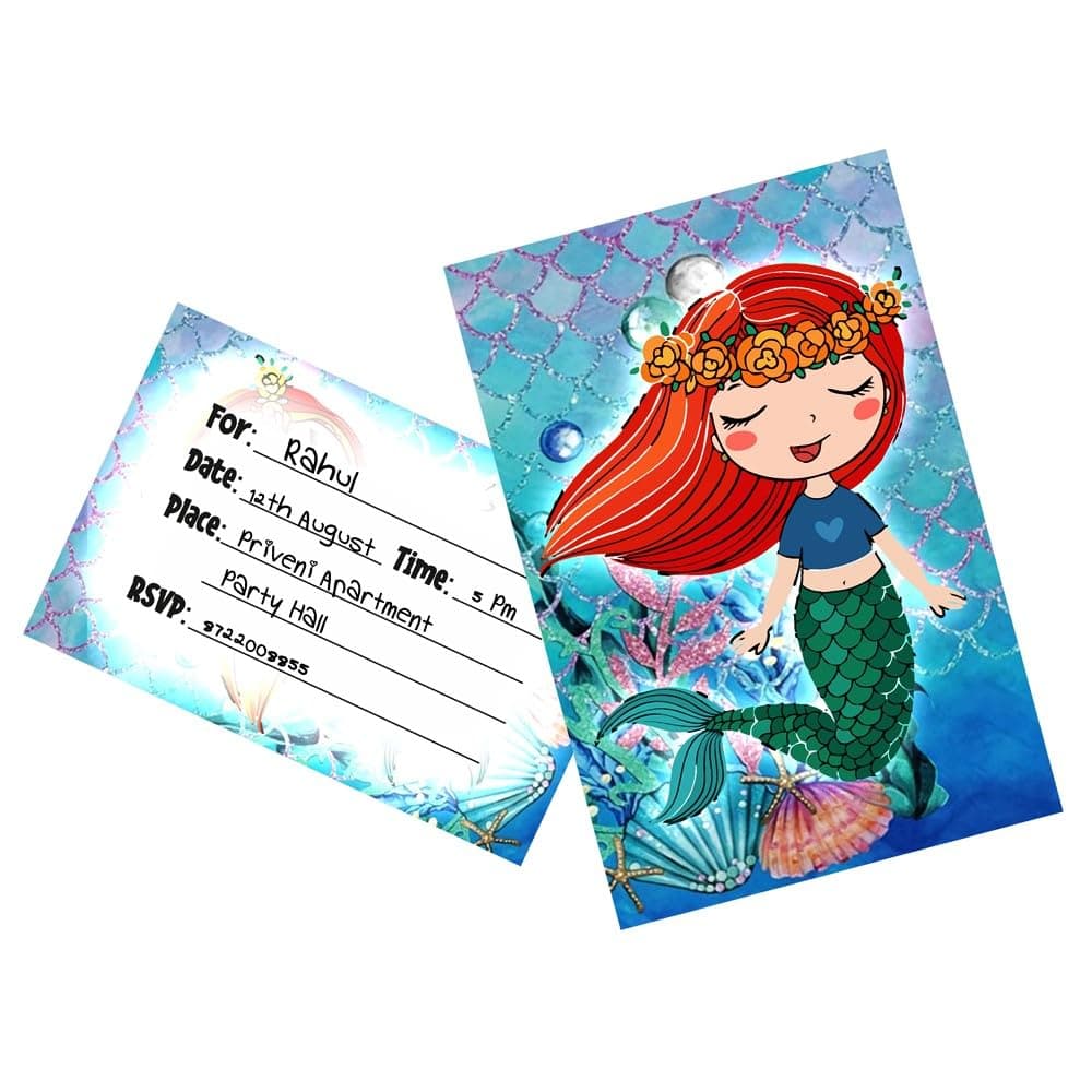Balloonistics Mermaid Birthday Invitation Cards Double-Sided Premium Cardstock Invitations Under the Sea Theme Party Supplies (Invite Cards - Pack of 10) thumbnail 1
