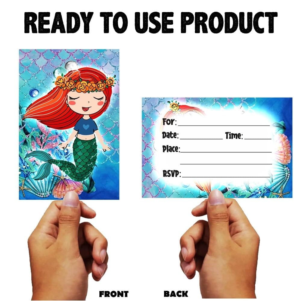 Balloonistics Underwater Mermaid Birthday Invitation Cards with Envelopes – Kids Birthday Party Invites for Boys & Girls Mermaid Theme Party – Pack of 10 thumbnail 4