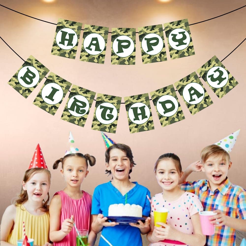 Balloonistics Camo Military Happy Birthday Banner – Army Soldier Combat Camouflage Bunting – Premium Cardstock Party Decoration for Military & Jungle Theme Birthdays thumbnail 3