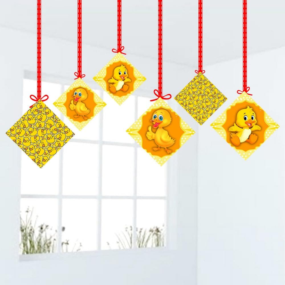 Balloonistics Duck Theme Hanging Decorations - Pack of 12 Rubber Ducky Birthday Hangings - Premium Cardstock Double-Sided Yellow Ducky & Bubble Cutouts with Strings, Whimsical Splish Splash Party Decor(Hangings - Pack of 12) thumbnail 1