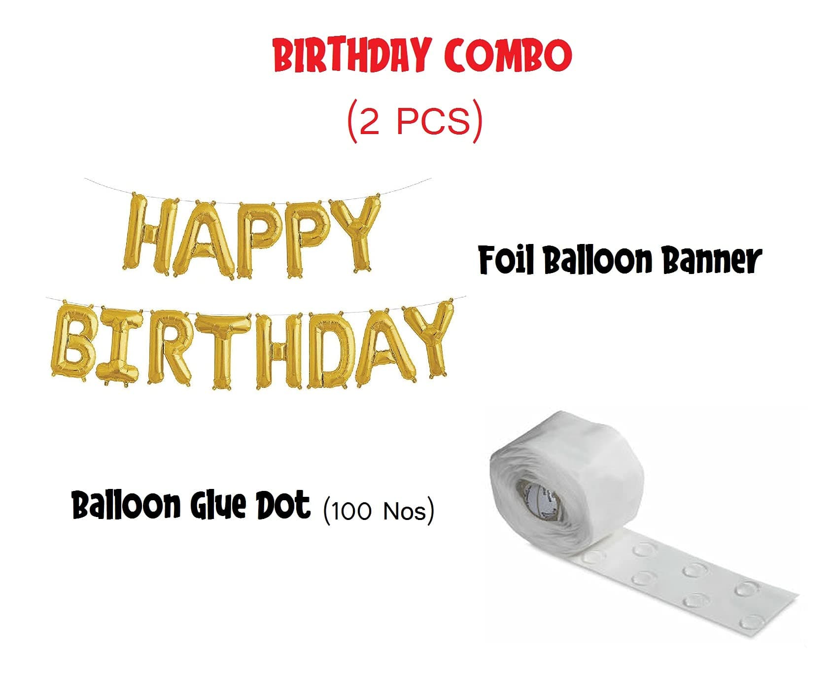Balloonistics Happy Birthday Gold Foil Balloon Decoration Kit – Includes 1 Happy Birthday Foil Balloon & 100 Balloon Glue Dots for Birthday Party Decoration thumbnail 2