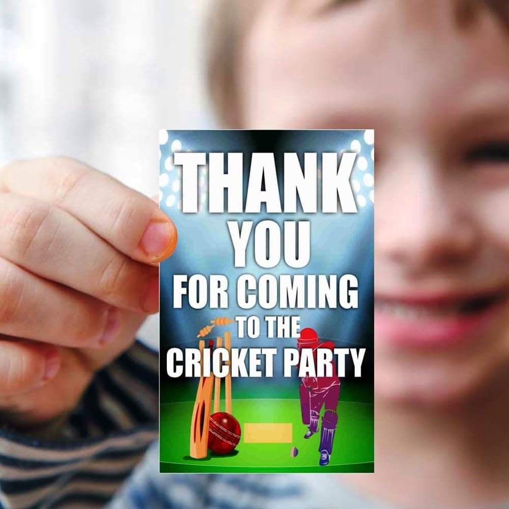Balloonistics Cricket Birthday Theme Thank You Cards for Return Gifts Premium Cardstock Notes Sporty Cricket Theme Party Supplies for Kids Birthday (Thank you Cards - Pack of 20)