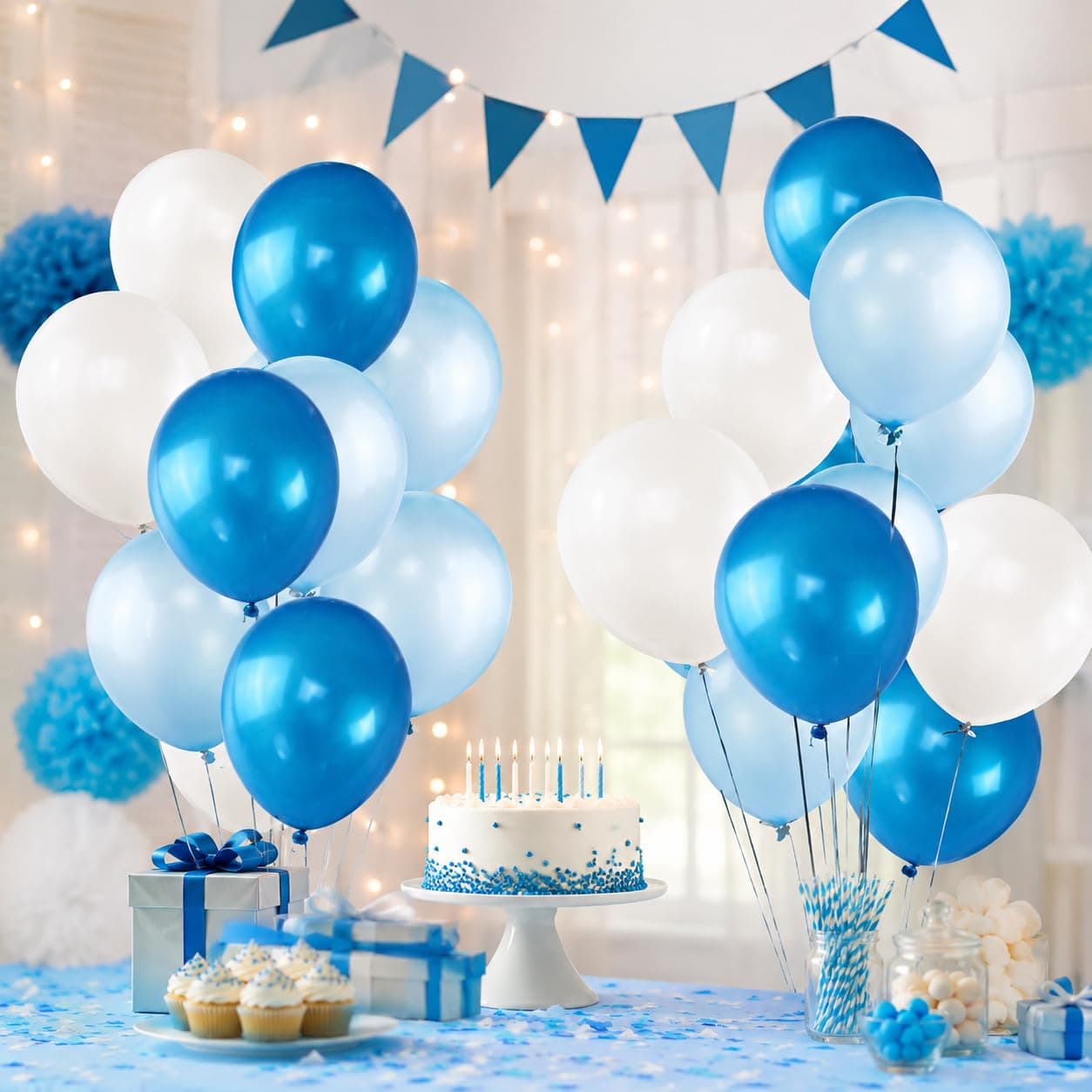 Balloonistics 50-Pack Metallic HD Dark Blue, Light Blue & White Latex Balloons – Shiny 3-Colour Combo for Baby Shower, Boys Birthday, Ocean Theme & Party Decoration thumbnail 1