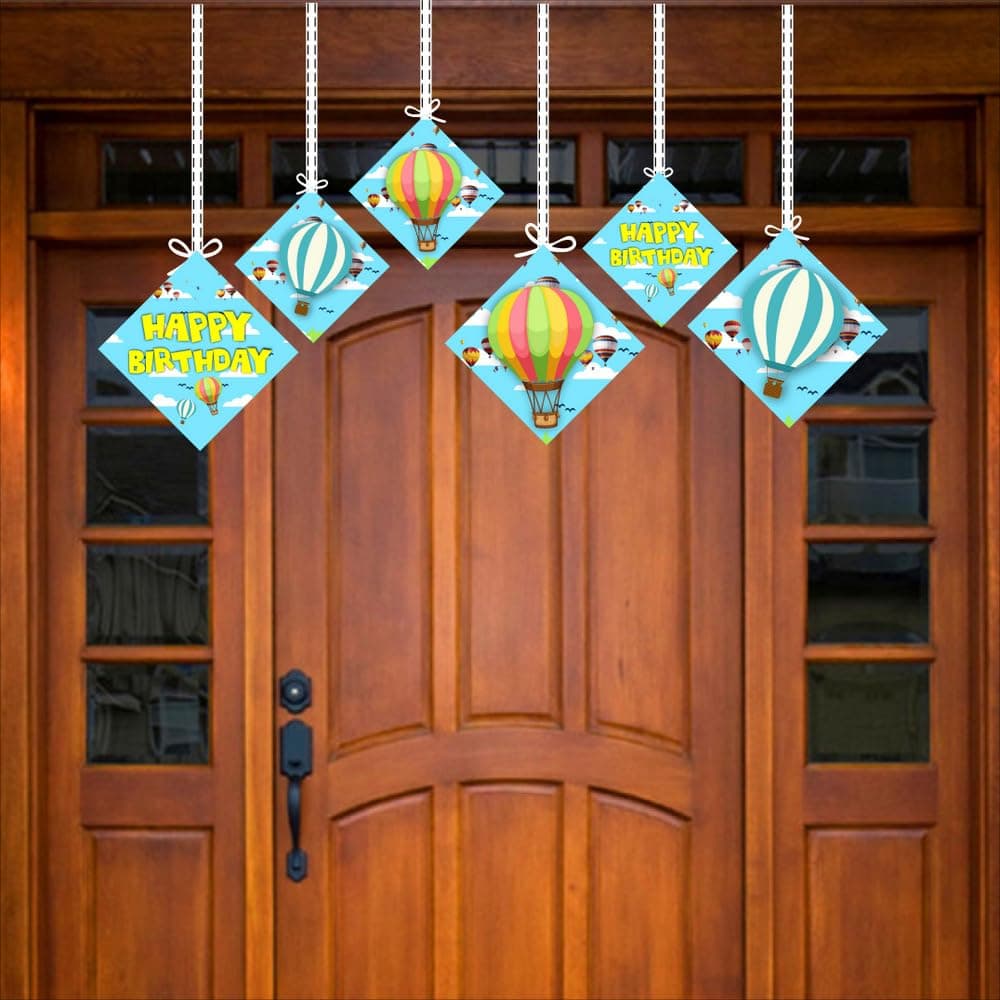 Balloonistics Hot Air Balloon Theme Party Hangings - Pack of 12 Up & Away Ceiling Decorations - Premium Cardstock Double-Sided Pastel Sky & Cloud Cutouts, Whimsical Birthday. (Hangings - Pack of 12) thumbnail 3