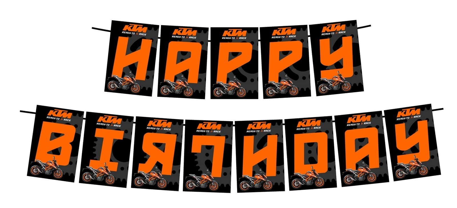 Balloonistics KTM Theme Happy Birthday Banner - Racing Orange & Black Cardstock Bunting for Motocross Fans - Dirt Bike, Supermoto & Enduro Party Decorations, Ready To Race Backdrop thumbnail 1