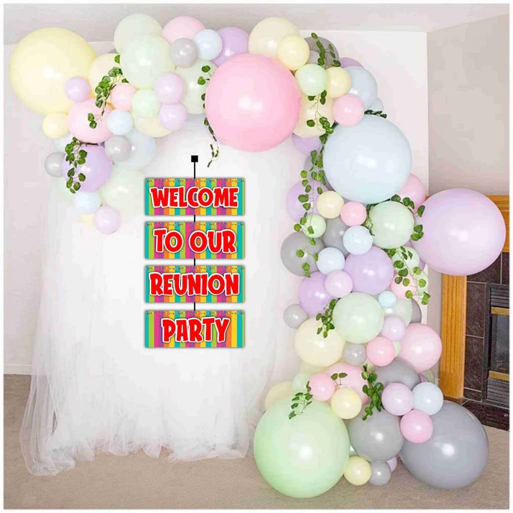 Balloonistics Reunion Theme Welcome Sign Board - 2.3 Feet Large Cardstock Door Hanging - Family Reunion, School Class & Friends Get-Together Party Decorations - Includes Elegant Hanging Ribbons, Indoor & Outdoor "Welcome Home" Backdrop (Welcome Outdoor Board) thumbnail 4