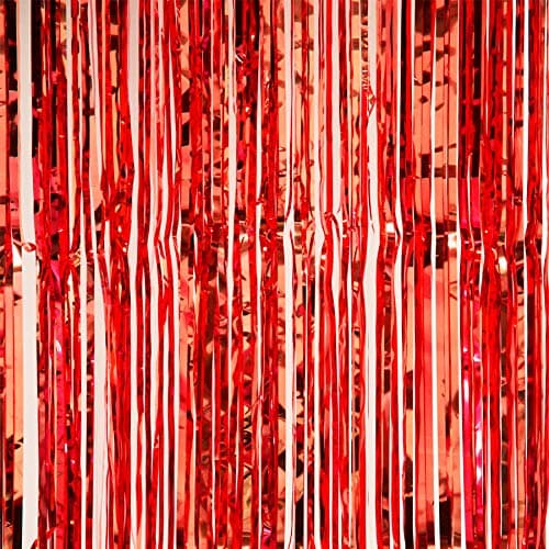 Balloonistics Red Metallic Fringe Foil Curtain – 3 × 6 Feet Shimmer Tinsel Backdrop for Birthday, Valentine’s Day, Diwali & Festive Party Decoration (Red) thumbnail 2