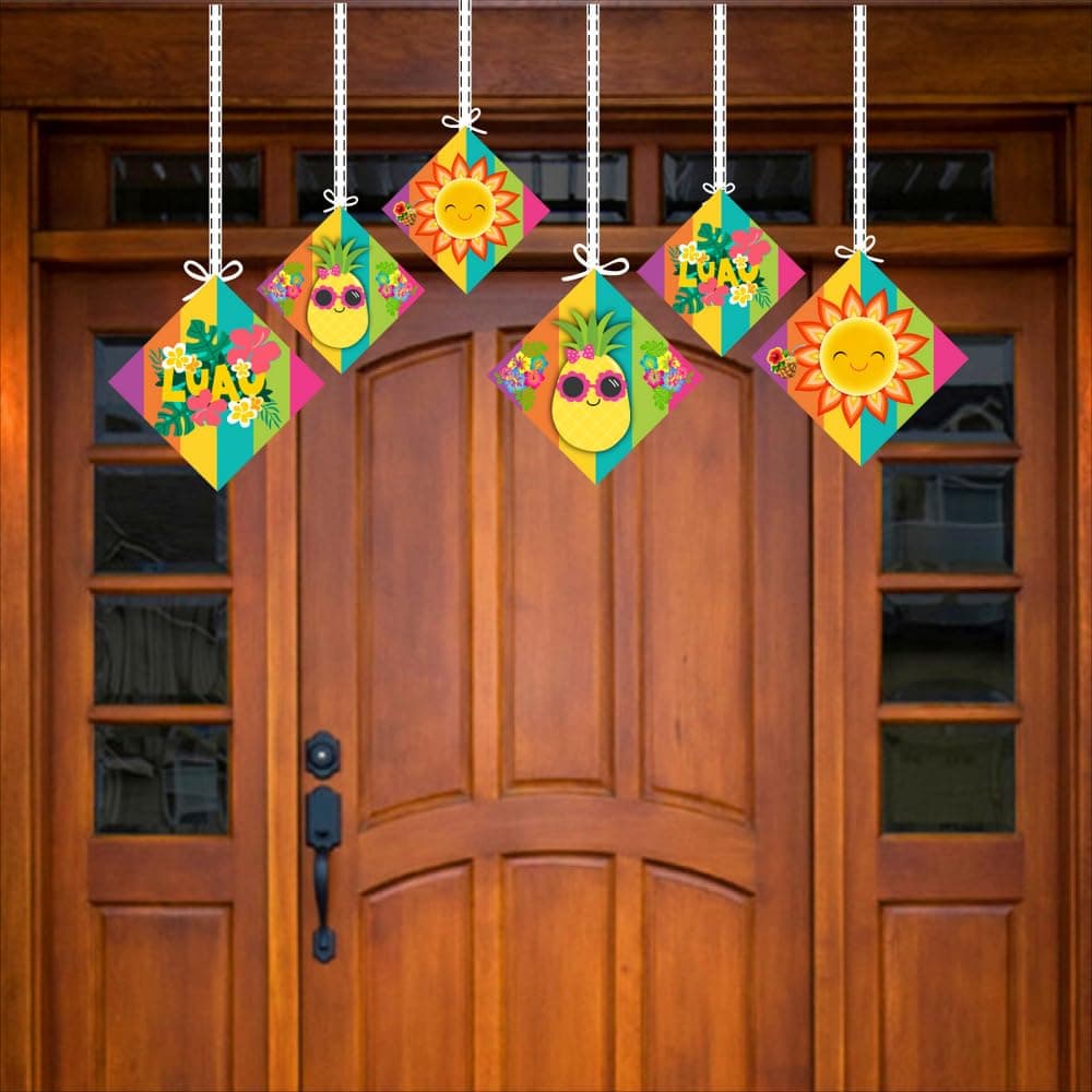 Balloonistics Hawaii Luau Theme Happy Birthday Hanging Decorations (Pack of 12) - Double-Sided Tropical Hibiscus & Pineapple Cutouts - Premium Cardstock Aloha Party Decor with Ribbons Included (Hangings - Pack of 12) thumbnail 3