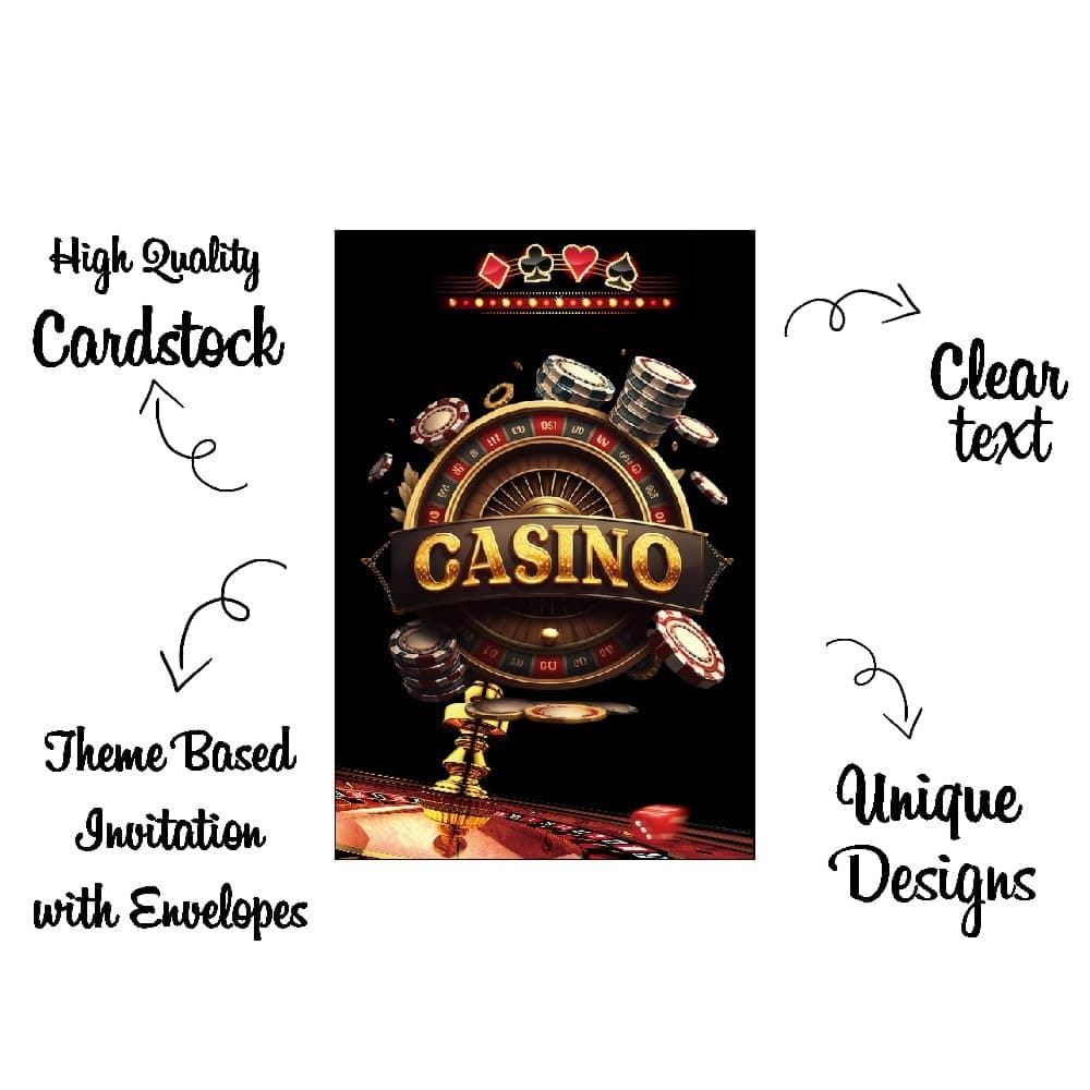 Balloonistics Casino Theme Birthday Invitation Cards (Pack of 10) with Envelopes - Double-Sided Premium Cardstock Invites for Poker Night, Las Vegas Style & Casino Royale Parties (Invite Cards - Pack of 10) thumbnail 5
