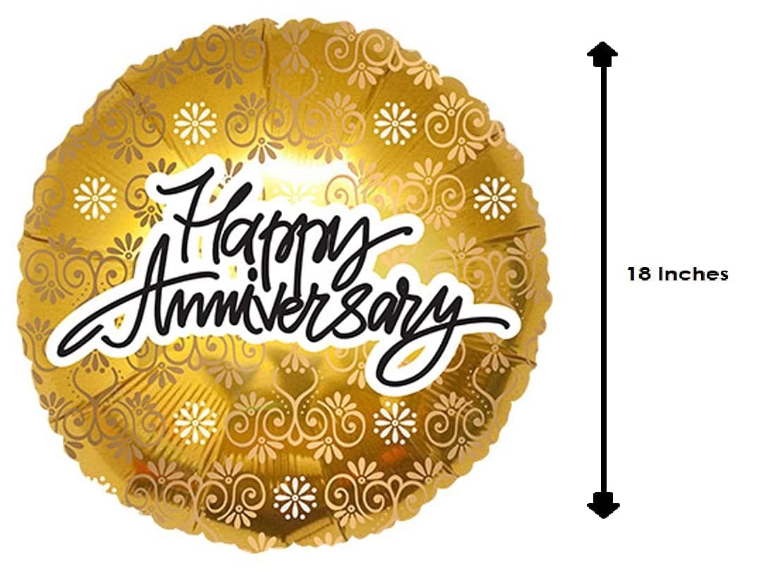 Balloonistics Happy Anniversary Printed Gold Round Foil Balloon – Anniversary Party Decoration Balloon (18 Inches, Pack of 1) thumbnail 2