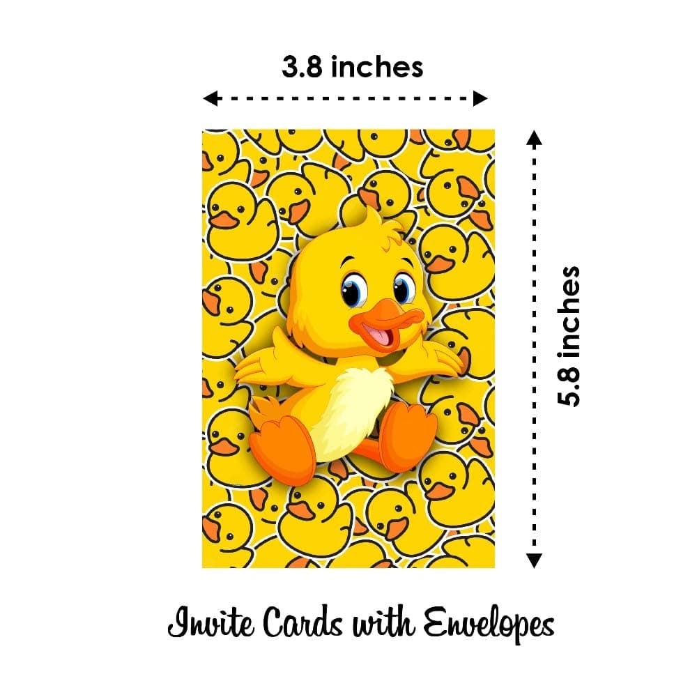 Balloonistics Duck Theme Happy Birthday Invitation Cards with Envelopes - Pack of 10 "One Lucky Duck" Party Invites - Premium Cardstock Double-Sided Rubber Ducky & Bubble Design, Whimsical Bath Time Birthday Supplies (Invite Cards - Pack of 10) thumbnail 6