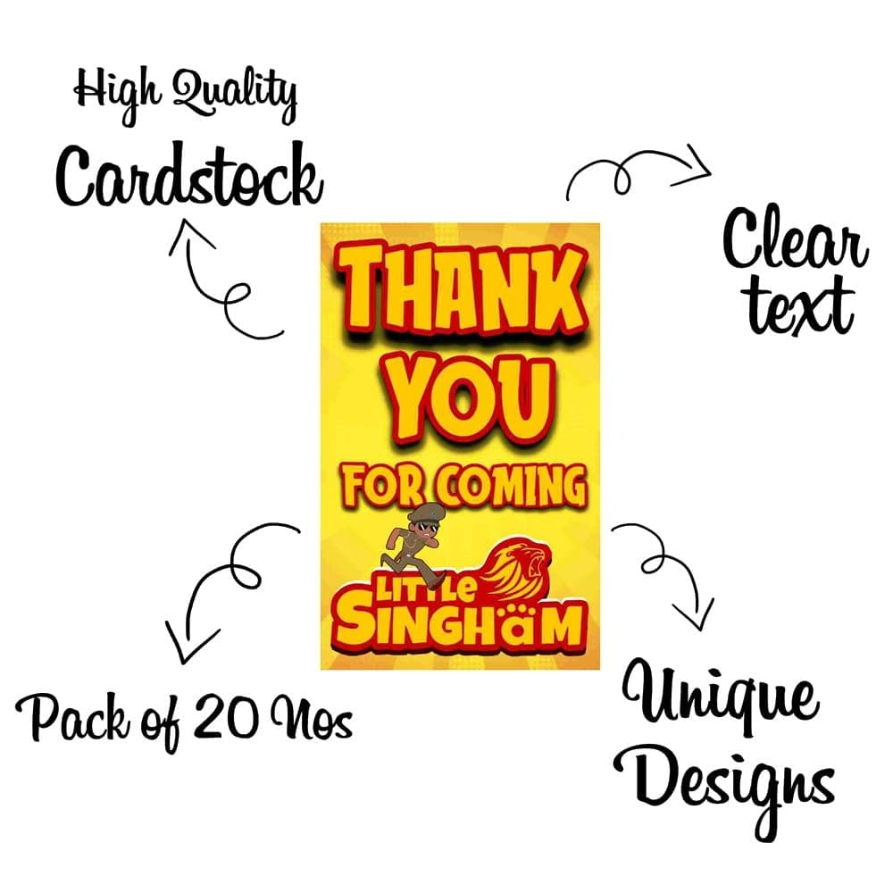 Balloonistics Little Police Singham Theme Thank You Cards for Return Gifts Durable Cardstock Perfect for Kids Birthday (Thank you Cards - Pack of 20) thumbnail 5