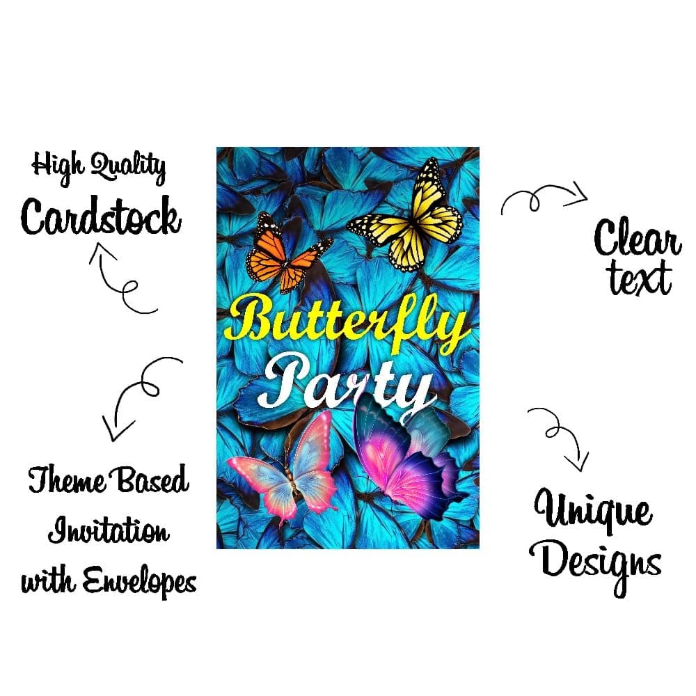 Balloonistics Butterfly Theme Birthday Invitation Cards - Pack of 10 Elegant "Fluttering" Invites with Envelopes - Double-Sided Cardstock Fill-in Invitations for Girls, Enchanted Garden & Fairy Party Supplies (Invite Cards - Pack of 10) thumbnail 5