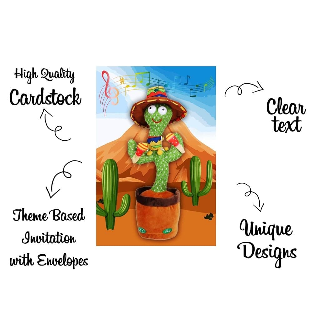 Balloonistics Talking Cactus Birthday Invitation Cards - Pack of 10 Premium Cardstock Fill-in-the-Blank Invites - Dancing Cactus Theme Party Supplies, Desert Fiesta "Stay Sharp" Celebration Announcements (Invite Cards - Pack of 10) thumbnail 5