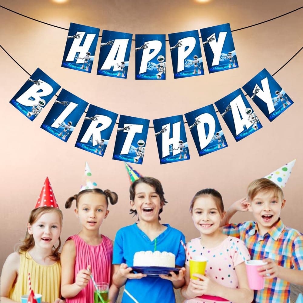 Balloonistics Robot Theme Happy Birthday Banner - Vibrant Cardstock Mechanical Bunting for Futuristic Party Backdrop - Sci-Fi & STEM Birthday Decoration for Kids with Hanging Ribbon (Happy Birthday Banner) thumbnail 3