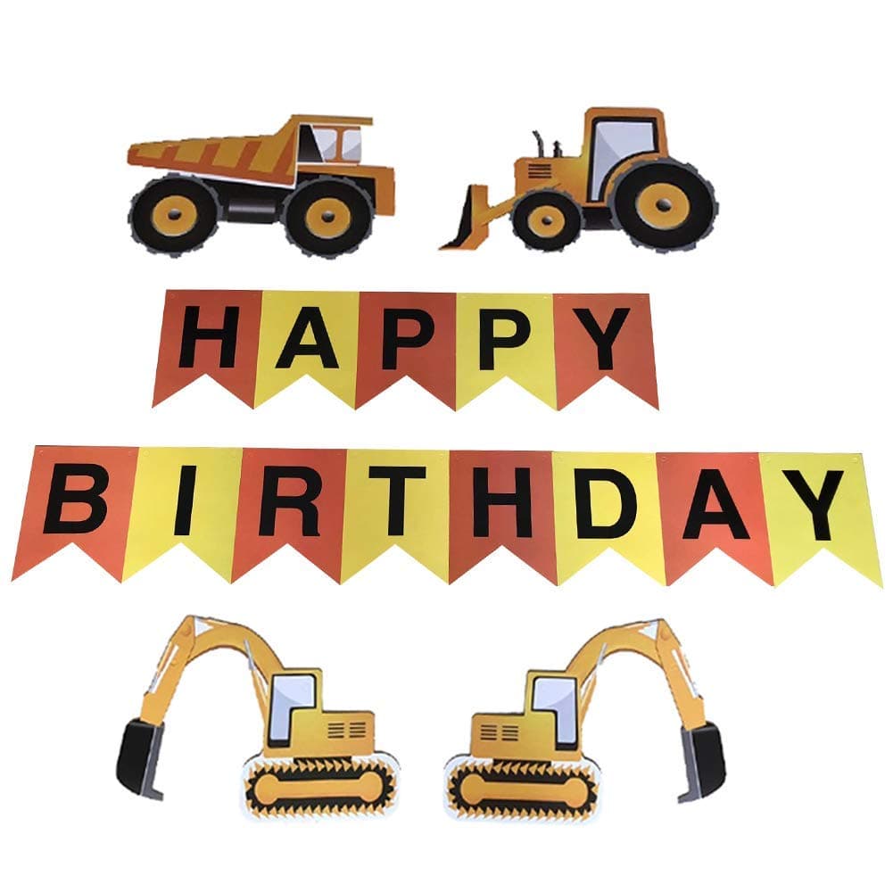 Balloonistics Construction Vehicle Happy Birthday Banner – 17-Piece Hard Paper Set with Excavator, Bulldozer & Truck for Boys Birthday Party Decoration thumbnail 5
