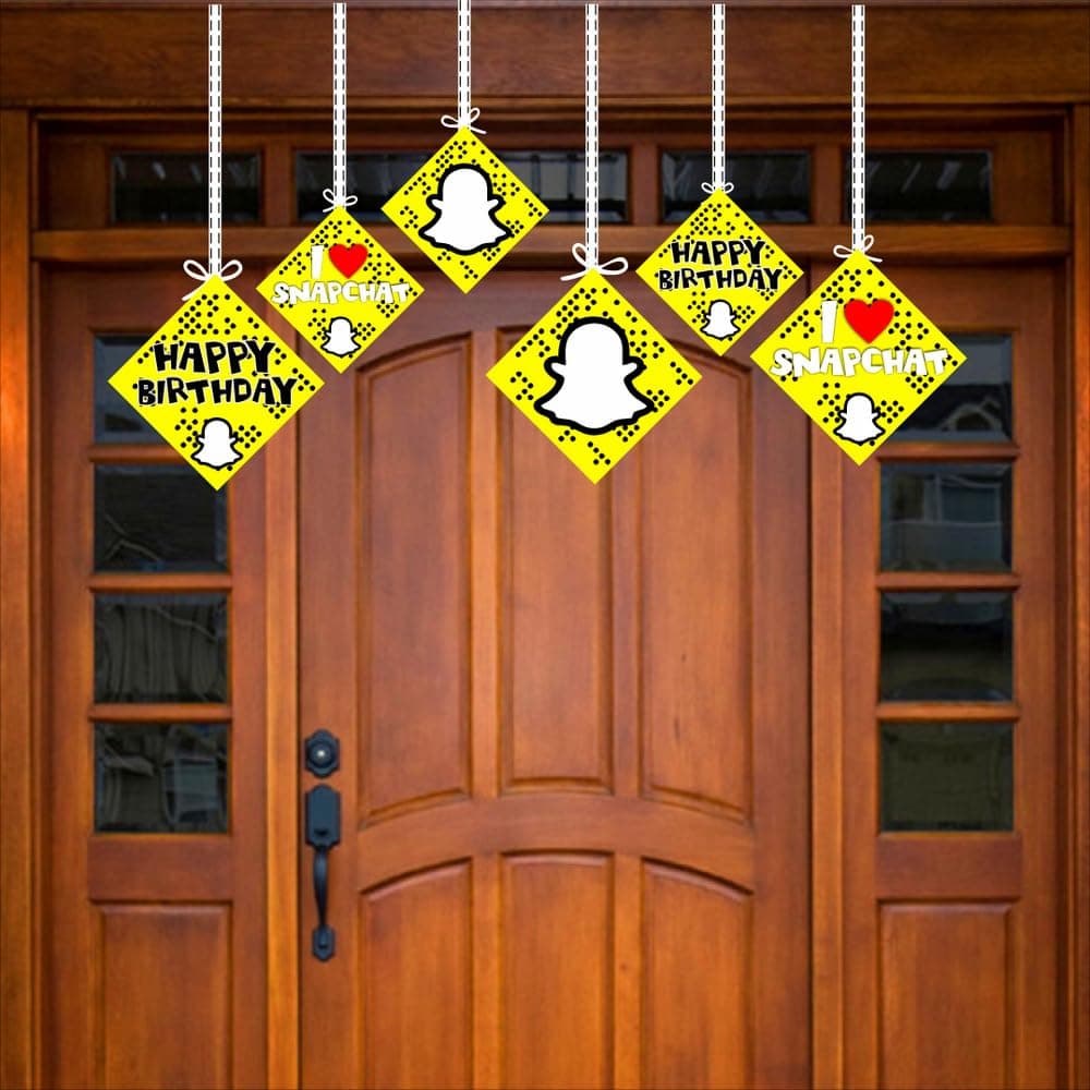 Balloonistics Snapchat Style Hanging Decorations - Pack of 12 Double-Sided Cardstock Social Media Ornaments with Ribbons - Yellow & White "Snap Theme" Party Decor for Teens & Adults thumbnail 3
