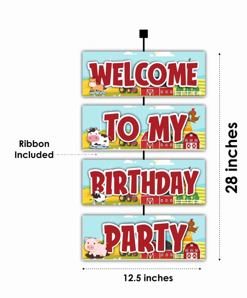 Balloonistics Farm Theme Welcome Outdoor Board - Large Barnyard Birthday Yard Sign - Premium Weather-Resistant Cardstock Red Tractor & Cow Welcome Poster, Rustic Country Party Entryway Decor (Welcome Outdoor Board) thumbnail 2