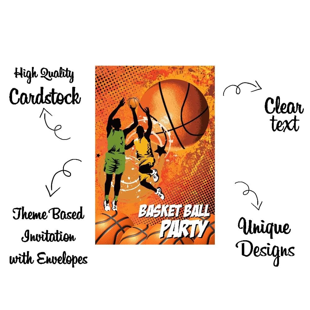 Balloonistics Basketball Theme Birthday Party Invitations Double-Sided Cardstock Invites Sports Theme Party Supplies for Kids (Invite Cards - Pack of 10) thumbnail 5