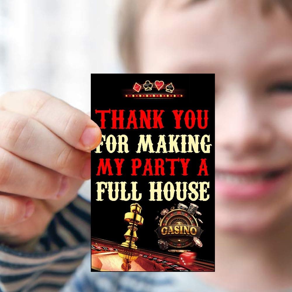 Balloonistics Casino Theme Thank You Cards (Pack of 20) - Las Vegas Style Return Gift Tags for Poker Night & Casino Royale Birthdays - Single-Sided Cardstock Note Cards with Blank Back for Personal Messages (Thank you Cards - Pack of 20)