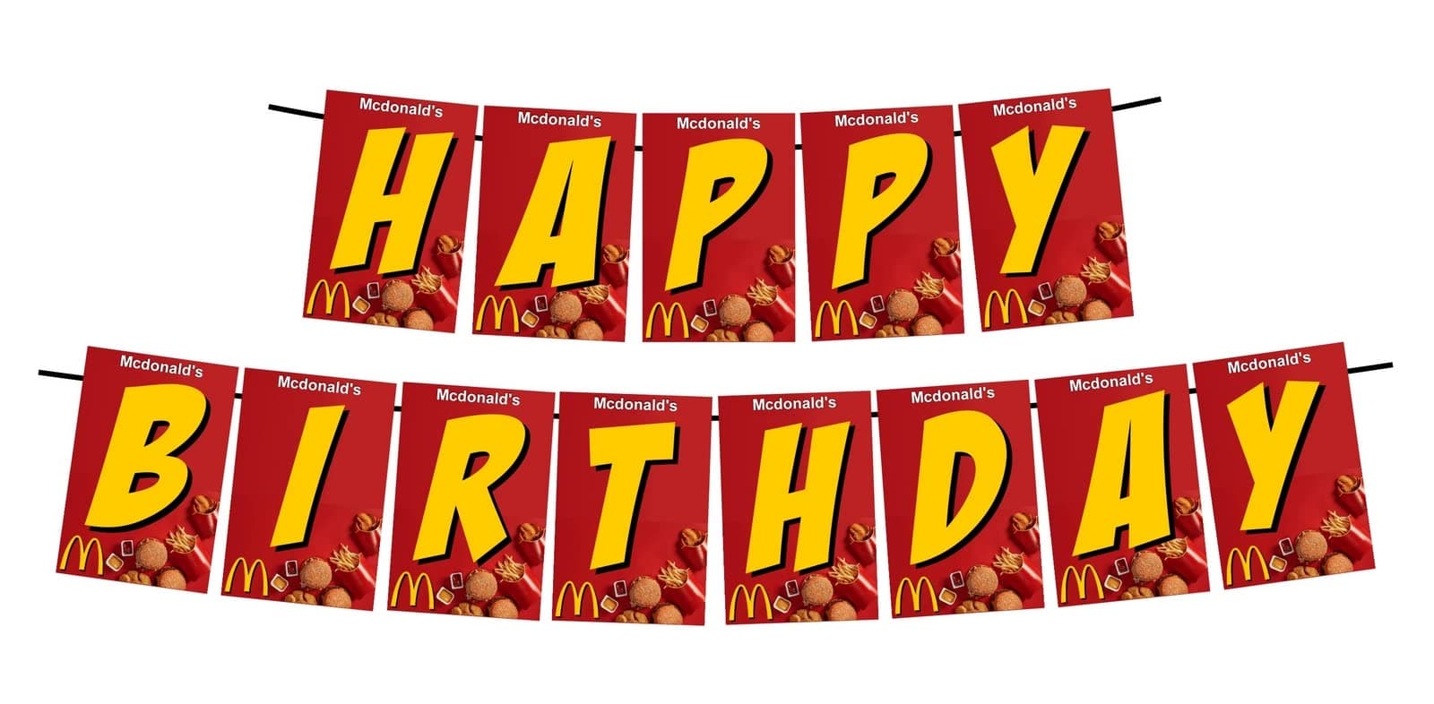 Balloonistics Fast Food Theme Happy Birthday Banner - Golden Arches & Burger Cardstock Bunting for Kids & Adults - I’m Lovin’ It Junk Food Party Decorations, Happy Meal Backdrop thumbnail 1
