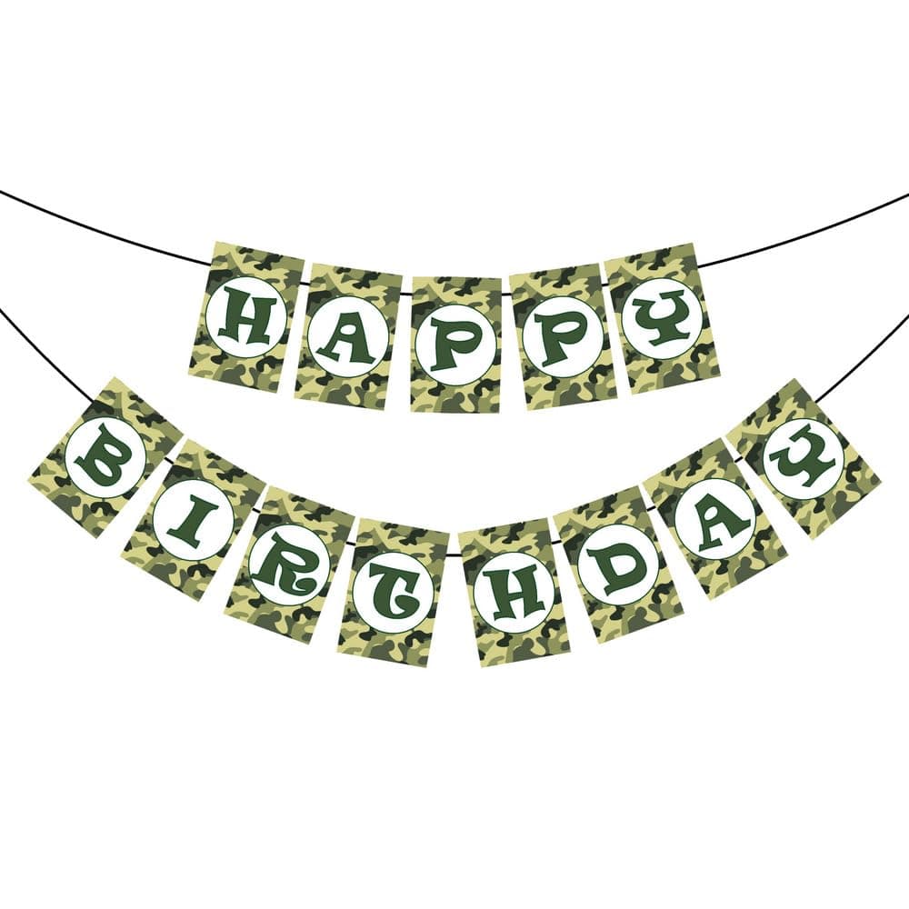 Balloonistics Camo Military Happy Birthday Banner – Army Soldier Combat Camouflage Bunting – Premium Cardstock Party Decoration for Military & Jungle Theme Birthdays thumbnail 2