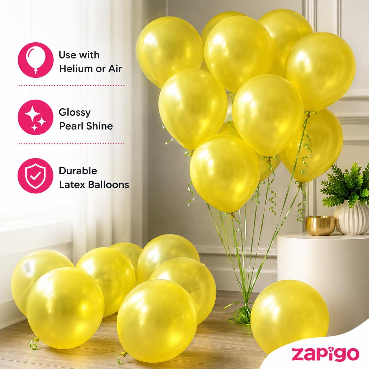 Balloonistics 10 Inch HD Metallic Shiny Balloons for Birthday Decoration, Decoration for Weddings, Engagement, Baby Shower, 1st Birthday, Anniversary, Birthday Party (Pack Of 50) (Yellow) thumbnail 2