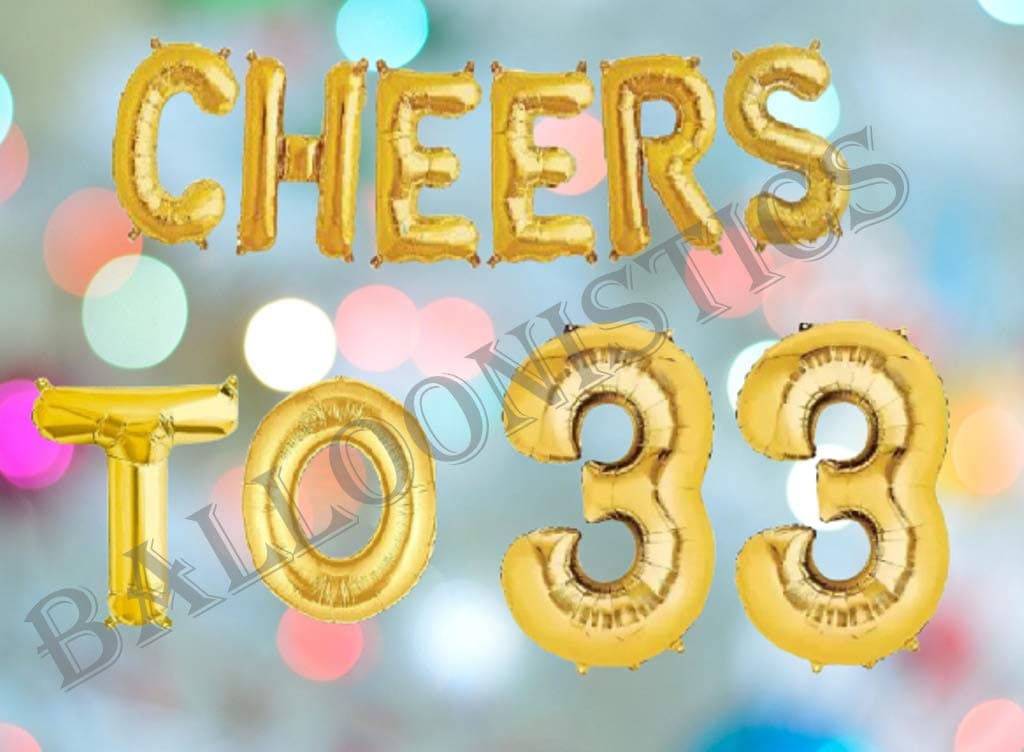 Balloonistics Cheers to Thirty Three Foil Balloon Combo – “Cheers to 33” & Number 33 Foil Balloon Set for 33rd Birthday & Anniversary Party Decorations thumbnail 3