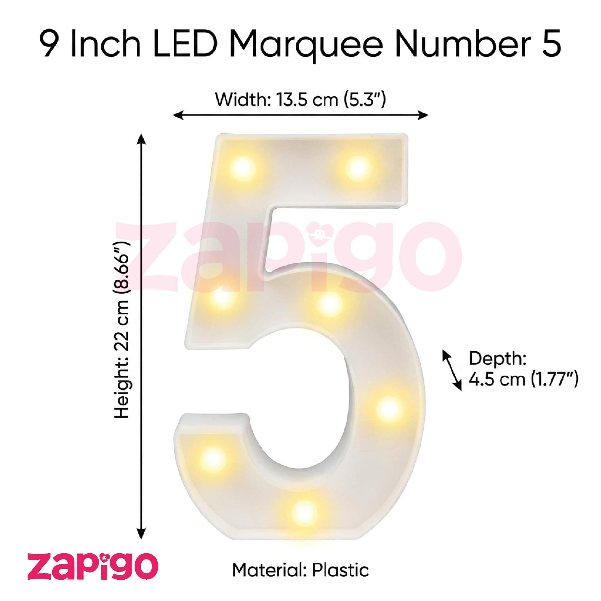 Balloonistics LED Marquee Number 5 Light - 9-Inch Cordless thumbnail 2