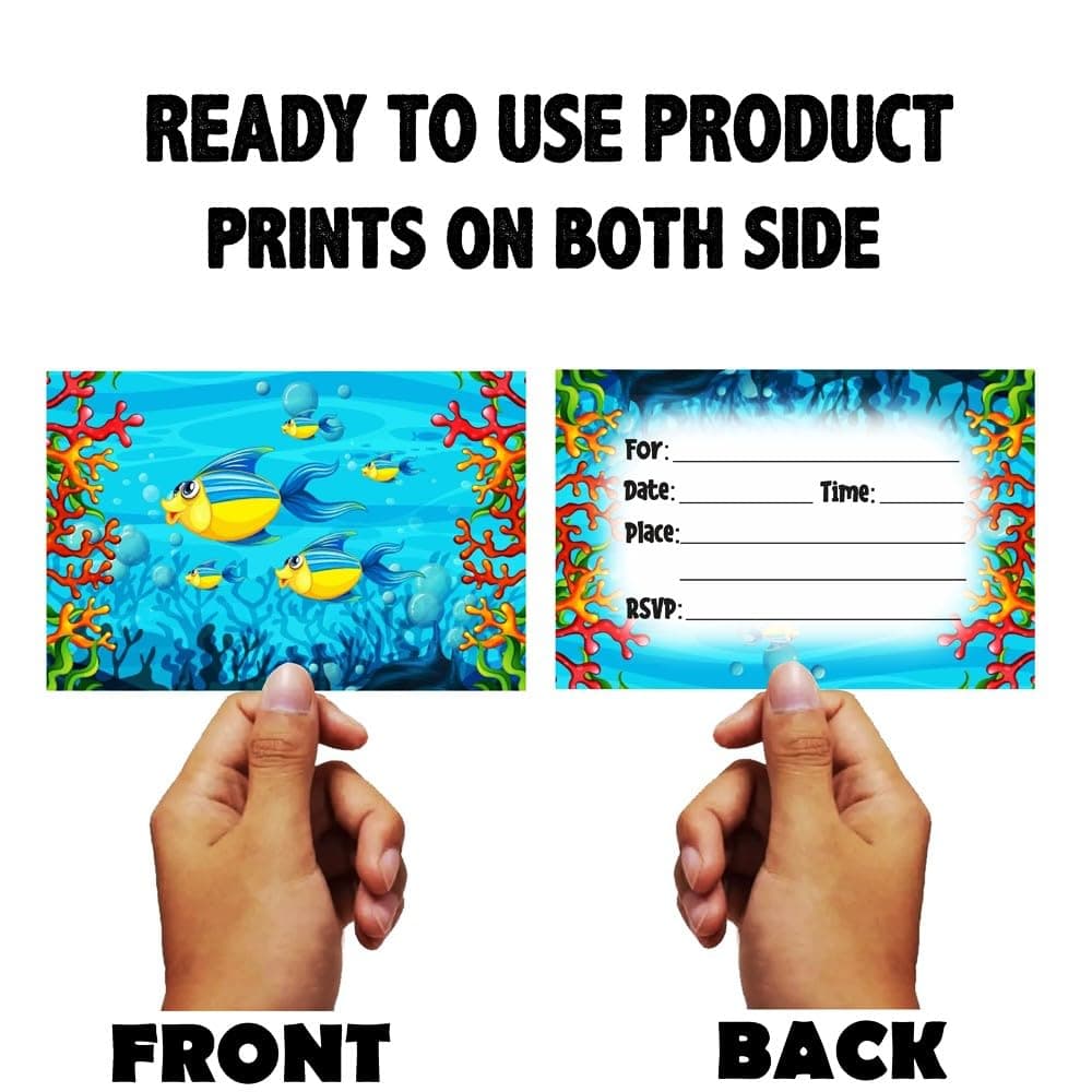 Balloonistics Ocean Underwater Theme Birthday Invitation Cards Double-Sided Cardstock Invites Ocean Life Theme Party Supplies for Kids Party (Invite Cards - Pack of 10) thumbnail 4