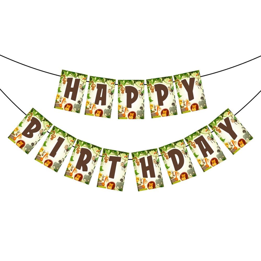 Balloonistics Jungle Animals Happy Birthday Banner Cardstock Birthday Decorations for Boys & Girls, Zoo Theme Party Backdrop (Happy Birthday Banner) thumbnail 2