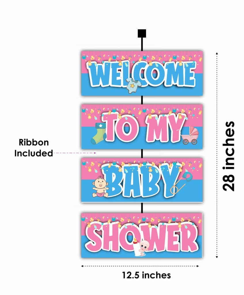 Balloonistics Baby Shower Welcome Board - Large 2.3 Feet Cardstock Entrance Sign for Indoor & Outdoor Use - for Boys & Girls, Soft Pastel Theme Party Decorations - Includes Hanging Ribbons - Elegant Baby Celebration Decor. (Welcome Outdoor Board) thumbnail 2