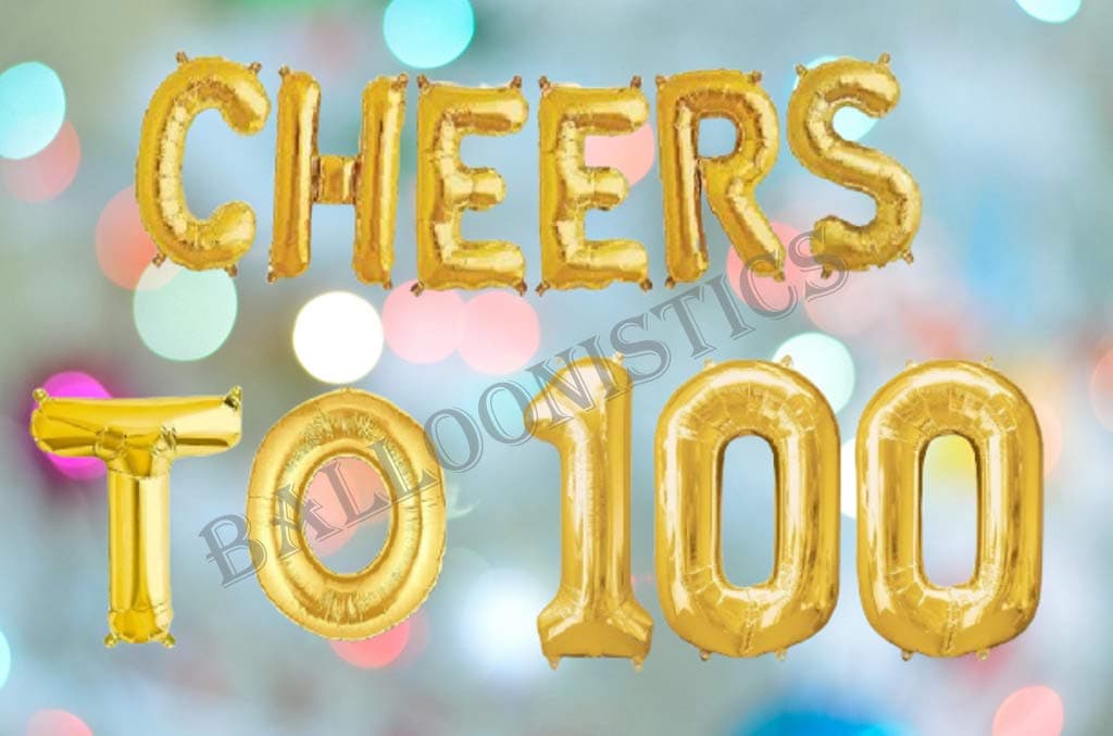 Balloonistics Cheers to 100 Years Foil Balloon Combo – Number 100 Gold Foil Balloon Set for 100th Birthday & Centenary Anniversary Celebration thumbnail 3