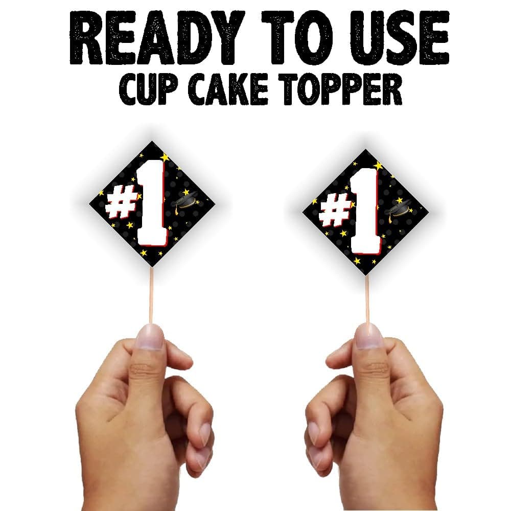 Balloonistics Congrats Graduate Cake Toppers – Pack of 20 Premium Cardstock Cupcake Picks – Elegant Black & Gold Class Graduation Party Decorations thumbnail 3