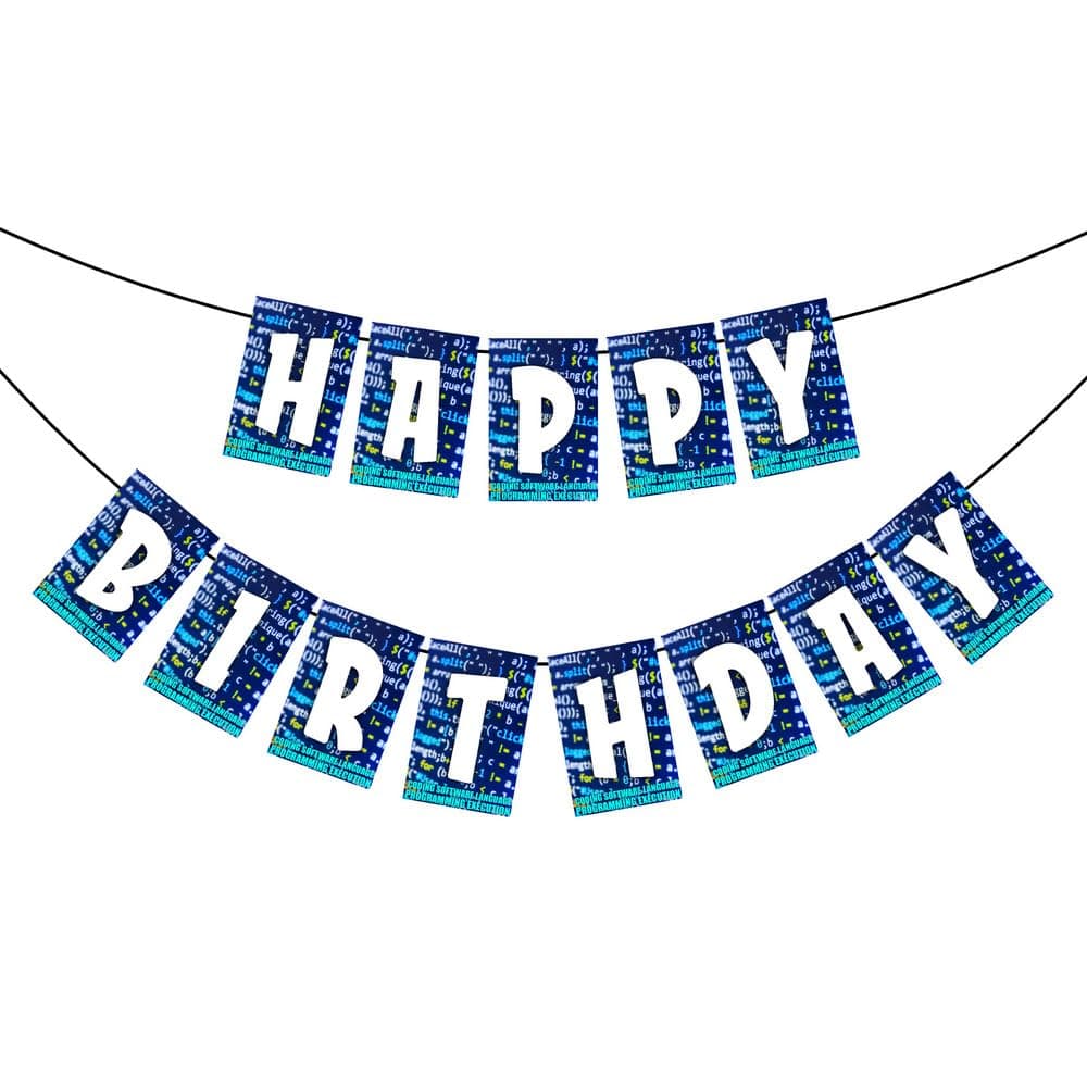 Balloonistics Coding & Software Theme Happy Birthday Banner - Programmer & Computer Science Cardstock Bunting - Tech, Gaming & IT Developer Party Decorations, Future Coder Backdrop thumbnail 2