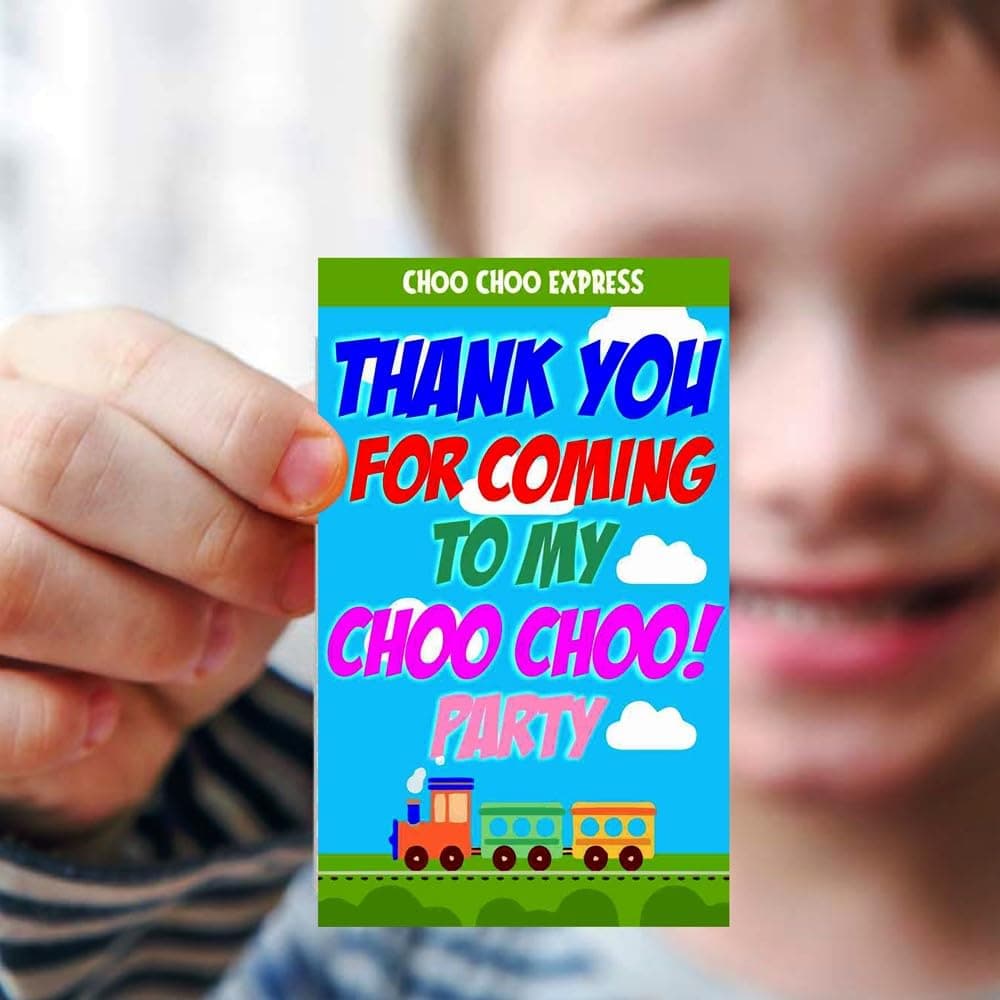Balloonistics Train Birthday Theme Thank You Cards Premium Cardstock Notes for Return Gifts Steam Engine Rail Party Decoration for Birthday (Thank you Cards - Pack of 20)