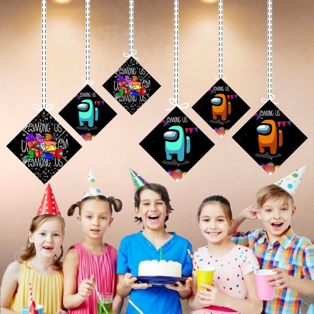 Balloonistics Among Theme Birthday Hanging Decorations Double-Sided Cardstock Cutouts with Ribbons Party Supplies for Birthdays (Hangings - Pack of 12) thumbnail 4