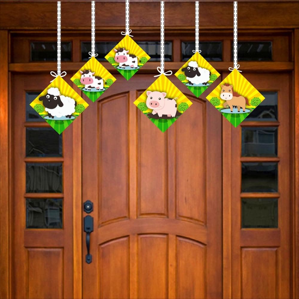 Balloonistics Farm Theme Hanging Decorations - Pack of 12 Barnyard Birthday Hangings - Premium Cardstock Double-Sided Cow, Pig, & Tractor Cutouts with Strings, Rustic Country Party & Outdoor Bash Decor (Hangings - Pack of 12) thumbnail 3